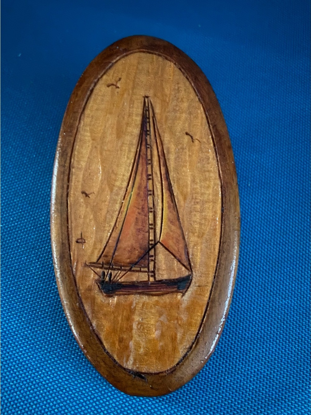 Hand-Carved Wooden Sailboat Brooch- Brown